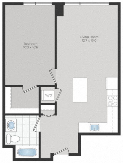 Floor plan for 1 bed, 1 bath, 724 sqft